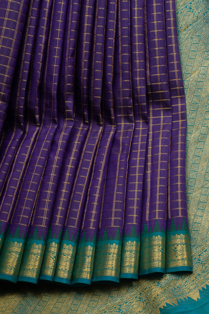 Purple Zari Checks Pure Kanchipuram Silk Saree