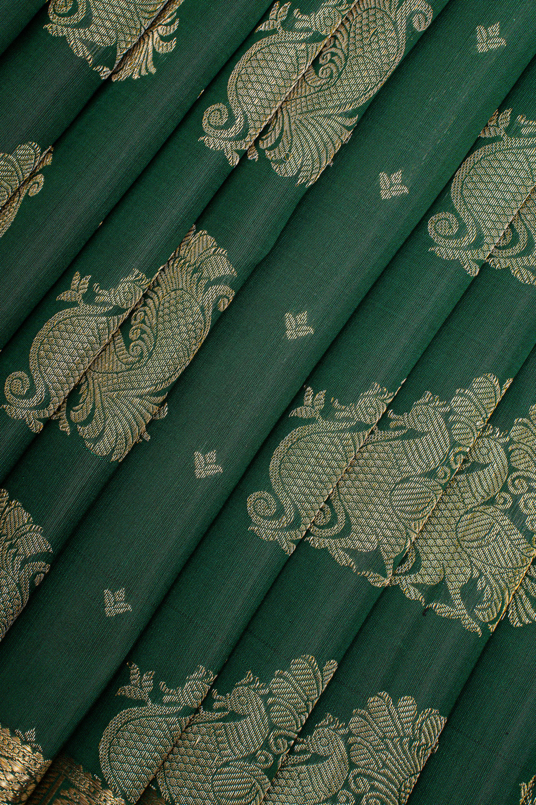 Bottle Green Peacock Zari Pure Kanchipuram Silk Saree