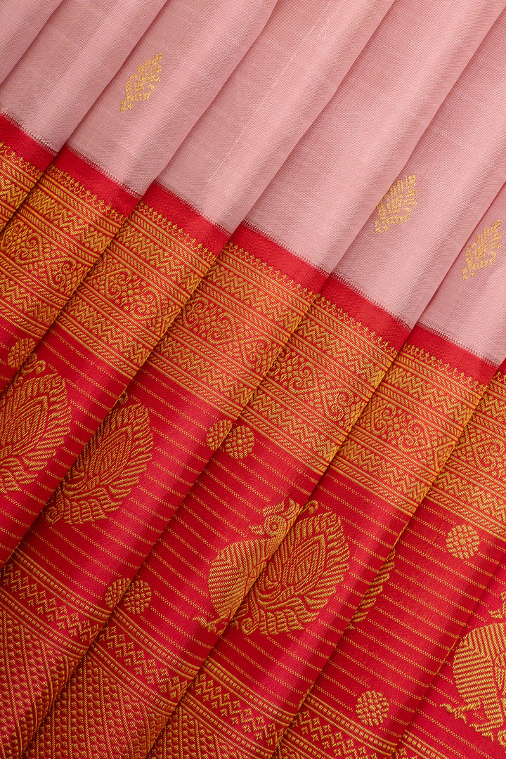 Baby Pink and Red Traditional Pure Kanchipuram Silk Saree