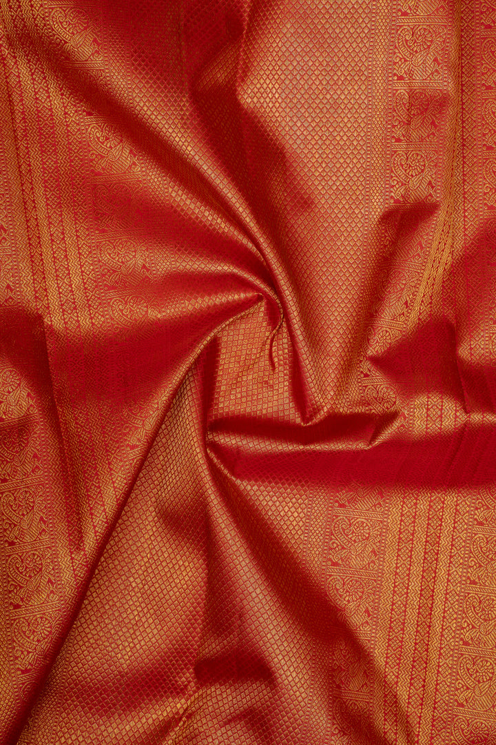 Royal Blue and Red Temple Border Pure Kanchipuram Silk Saree