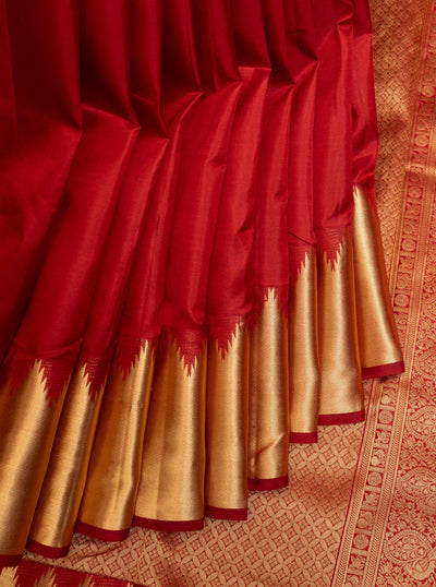 Maroon and Gold Temple Border Pure Kanchipuram Silk Saree - Clio Silks