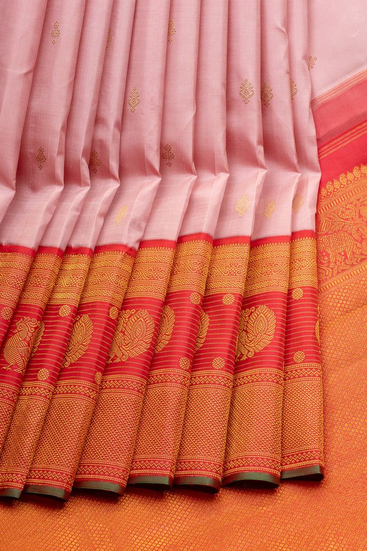 Baby Pink and Red Traditional Pure Kanchipuram Silk Saree