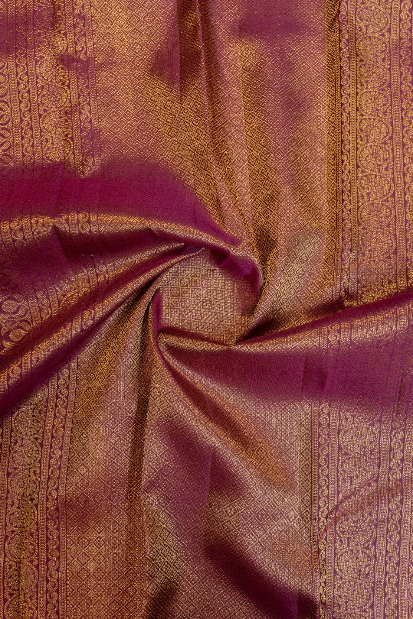 Grey and rust orange pure Kanchipuram silk saree