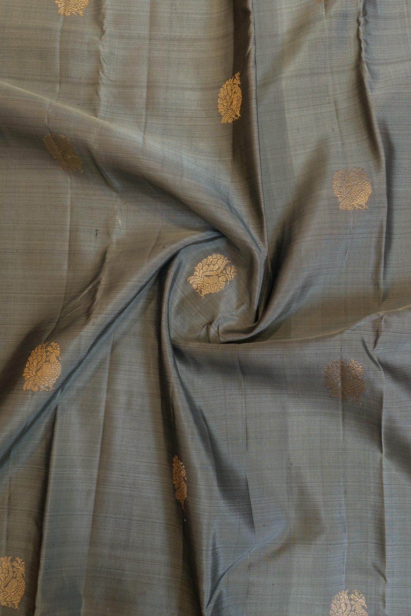 Grey and rust orange pure Kanchipuram silk saree