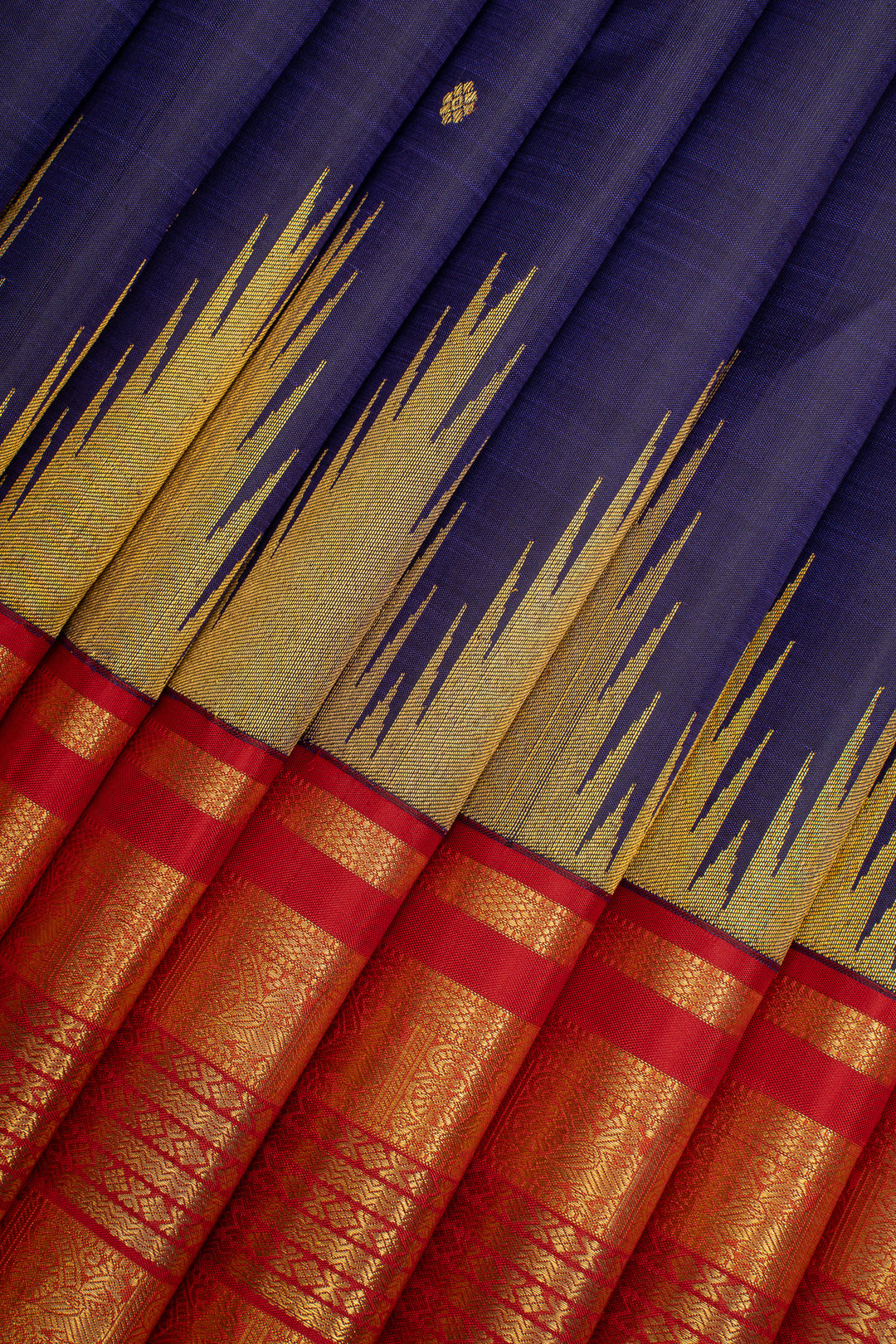 Royal Blue and Red Temple Border Pure Kanchipuram Silk Saree