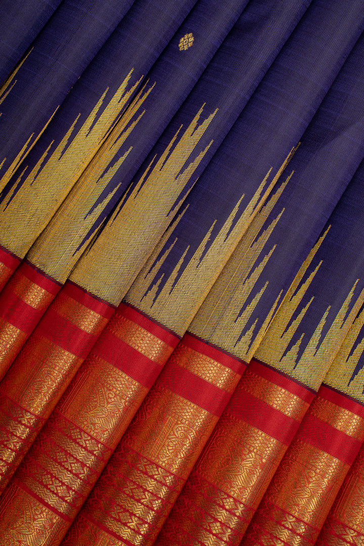 Royal Blue and Red Temple Border Pure Kanchipuram Silk Saree