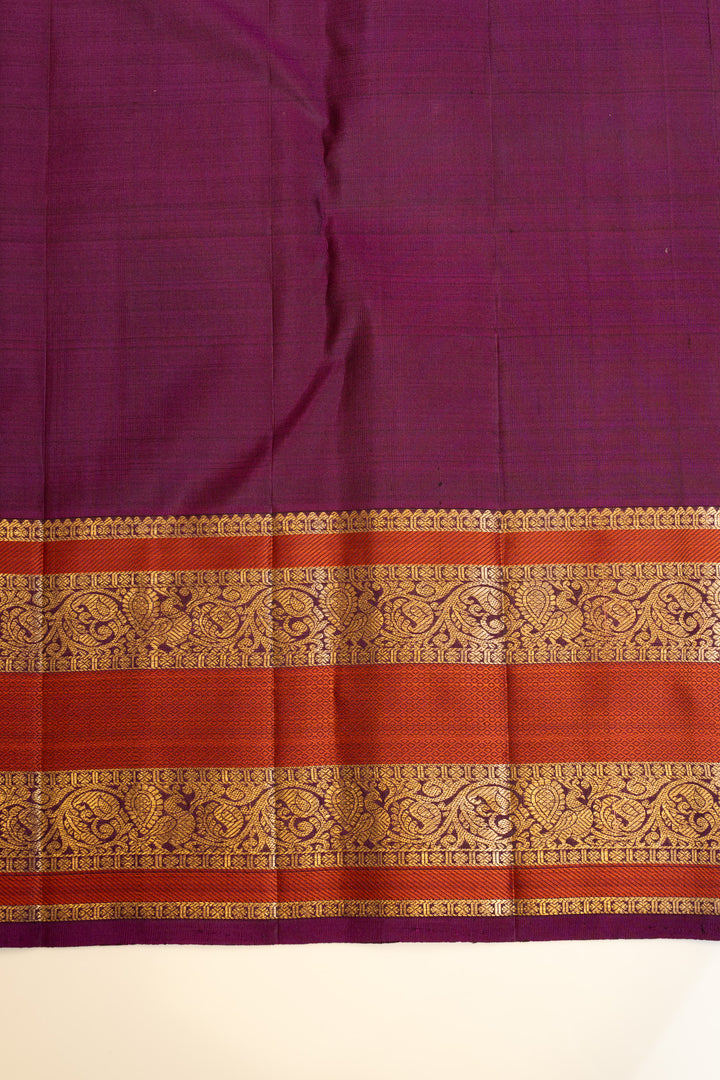 Grey and rust orange pure Kanchipuram silk saree