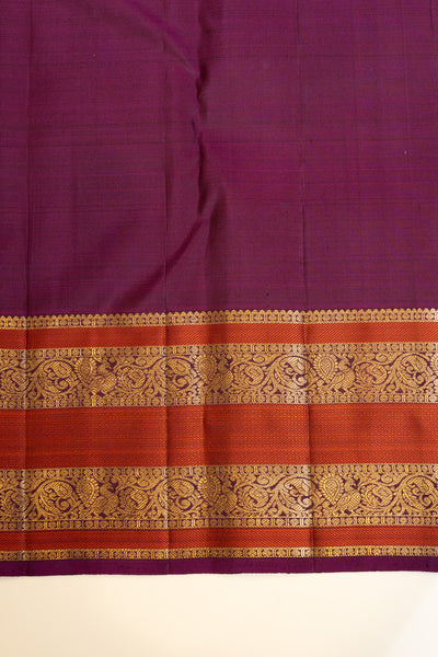 Grey and rust orange pure Kanchipuram silk saree