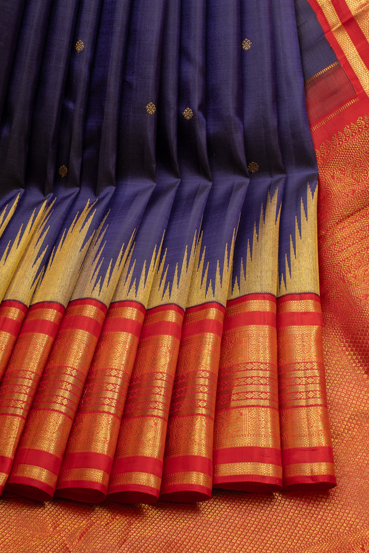Royal Blue and Red Temple Border Pure Kanchipuram Silk Saree