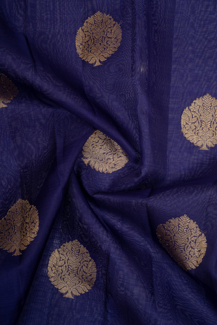 Indigo Blue and Red Kora Kanchipuram Silk Saree