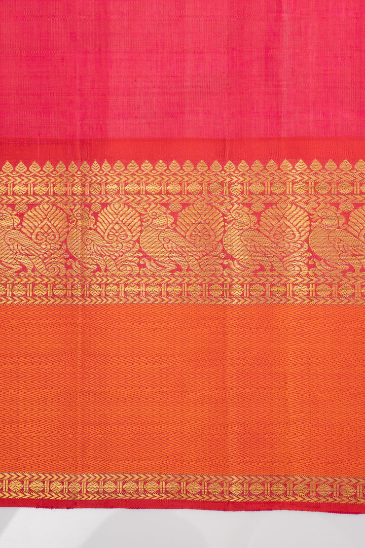 Indigo Blue and Red Kora Kanchipuram Silk Saree