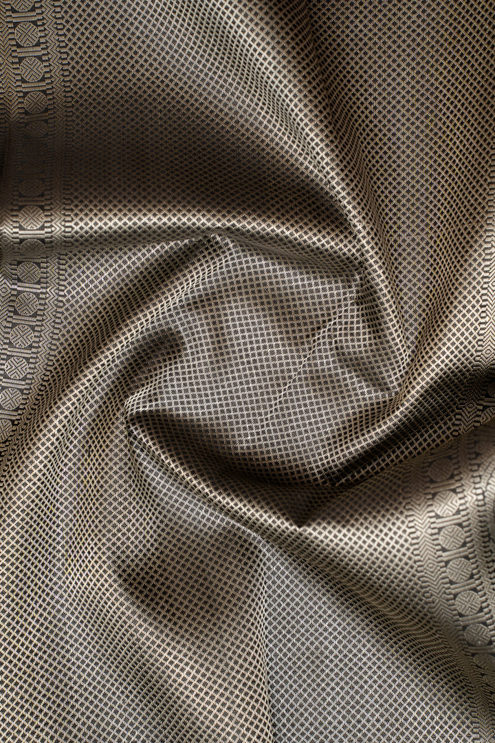 Beige and Black Pattu Pettu Pure Kanchipuram Silk Saree - Clio Silks