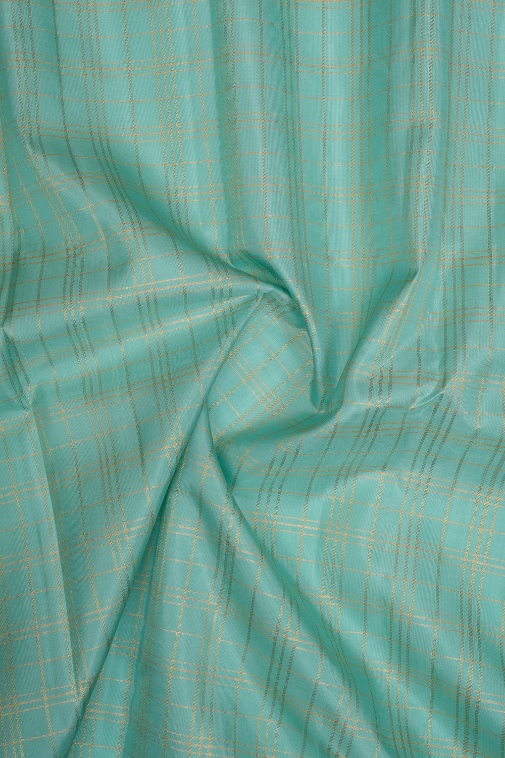 Turquoise Blue Zari Checks Pure Kanchipuram Silk Saree
