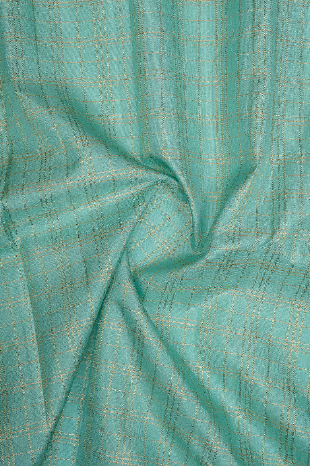 Turquoise Blue Zari Checks Pure Kanchipuram Silk Saree