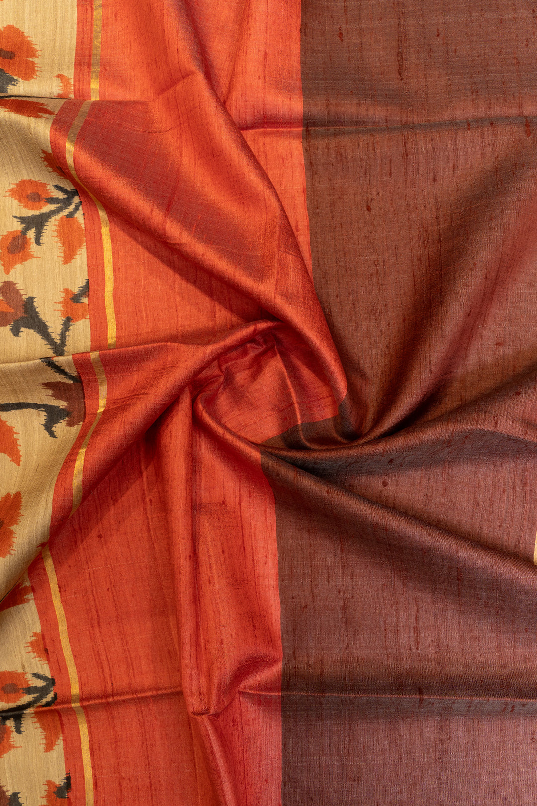 Beige floral printed pure Tussar silk saree