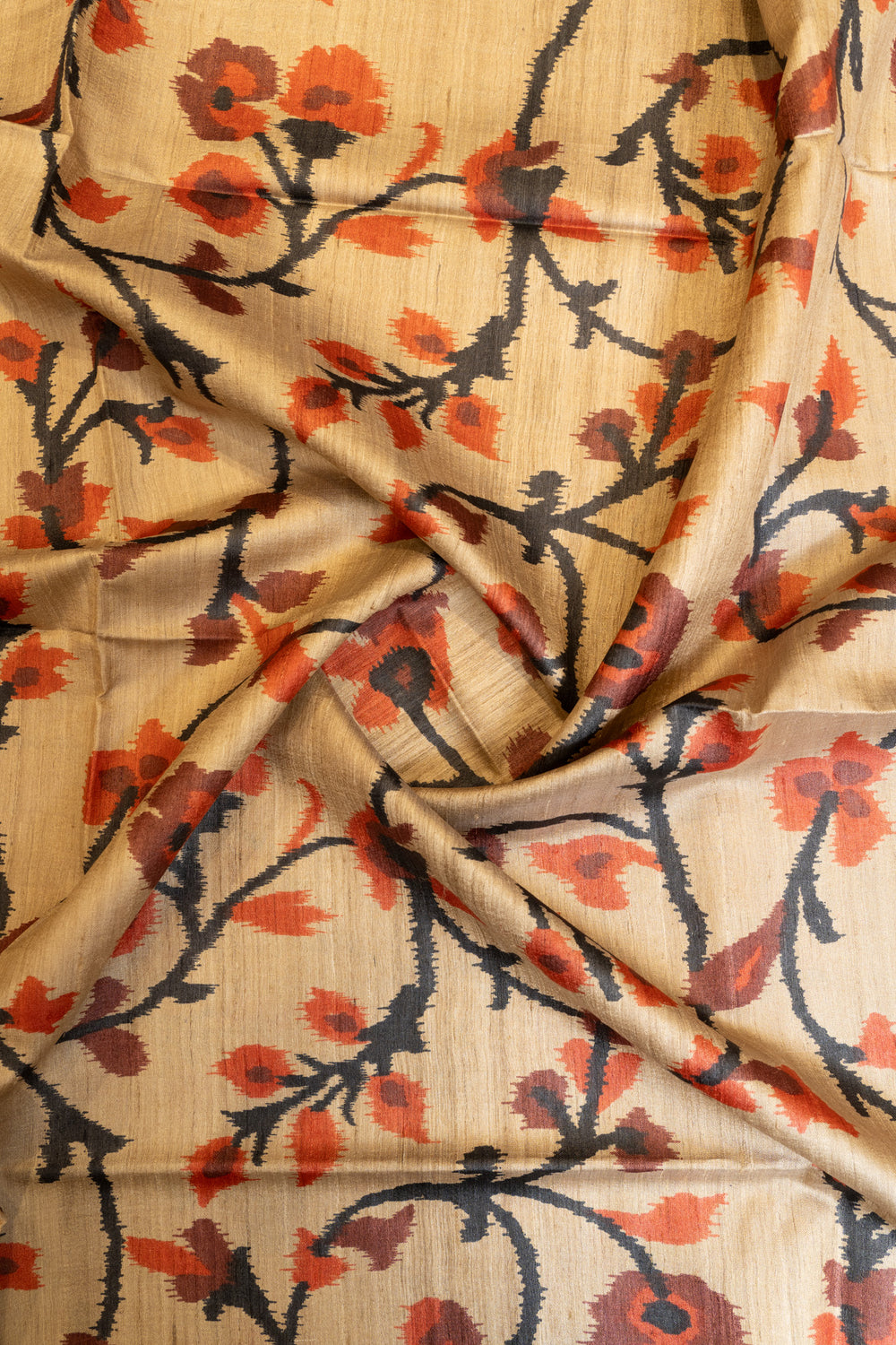 Beige floral printed pure Tussar silk saree