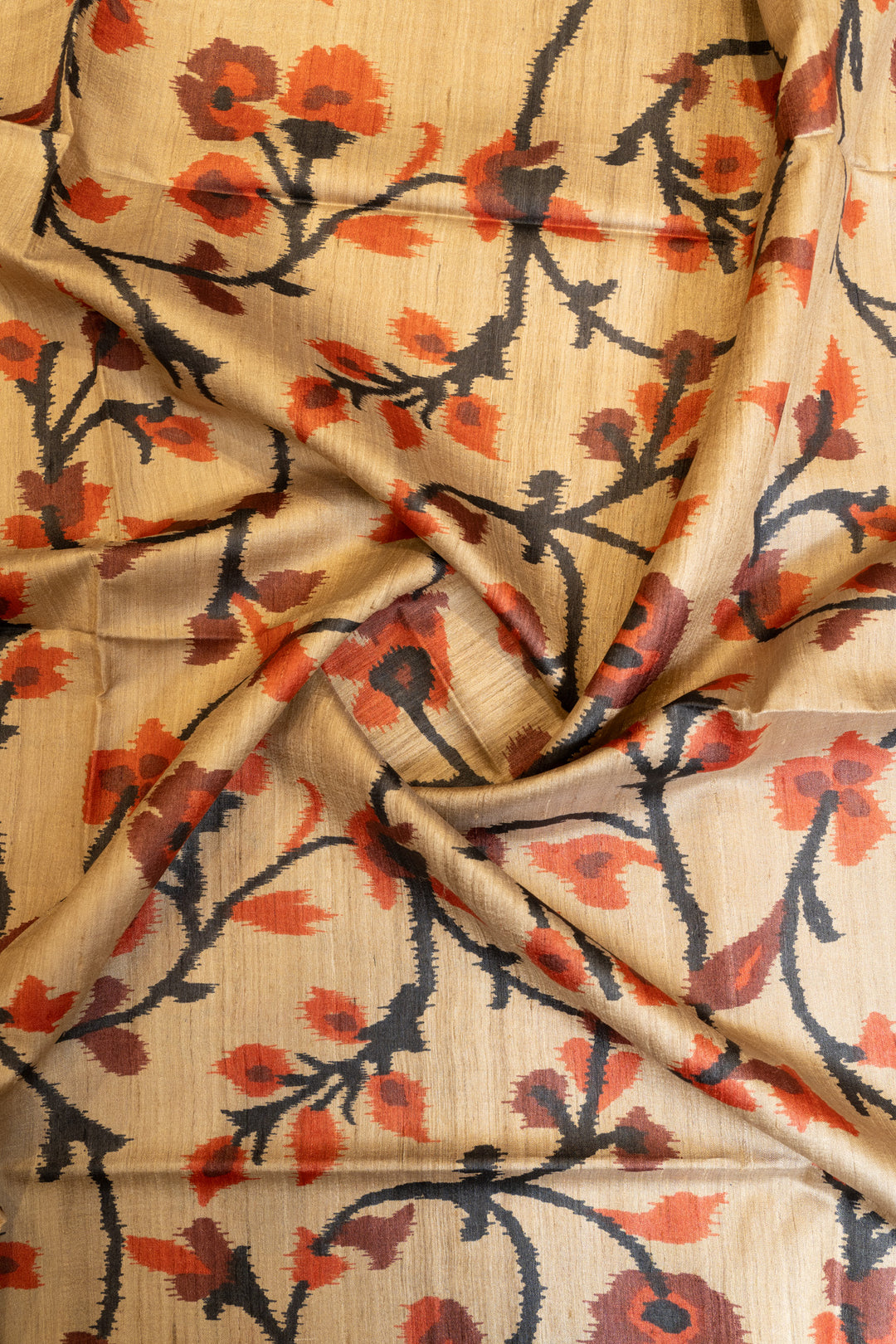 Beige floral printed pure Tussar silk saree
