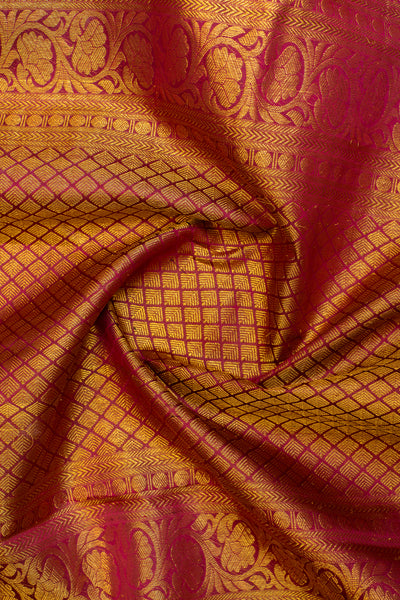 Bottle green thread checks pure Kanchipuram silk saree