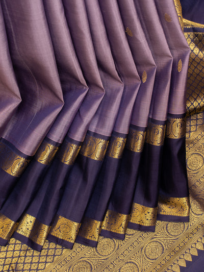 Purple and dark blue traditional pure Kanchipuram silk saree