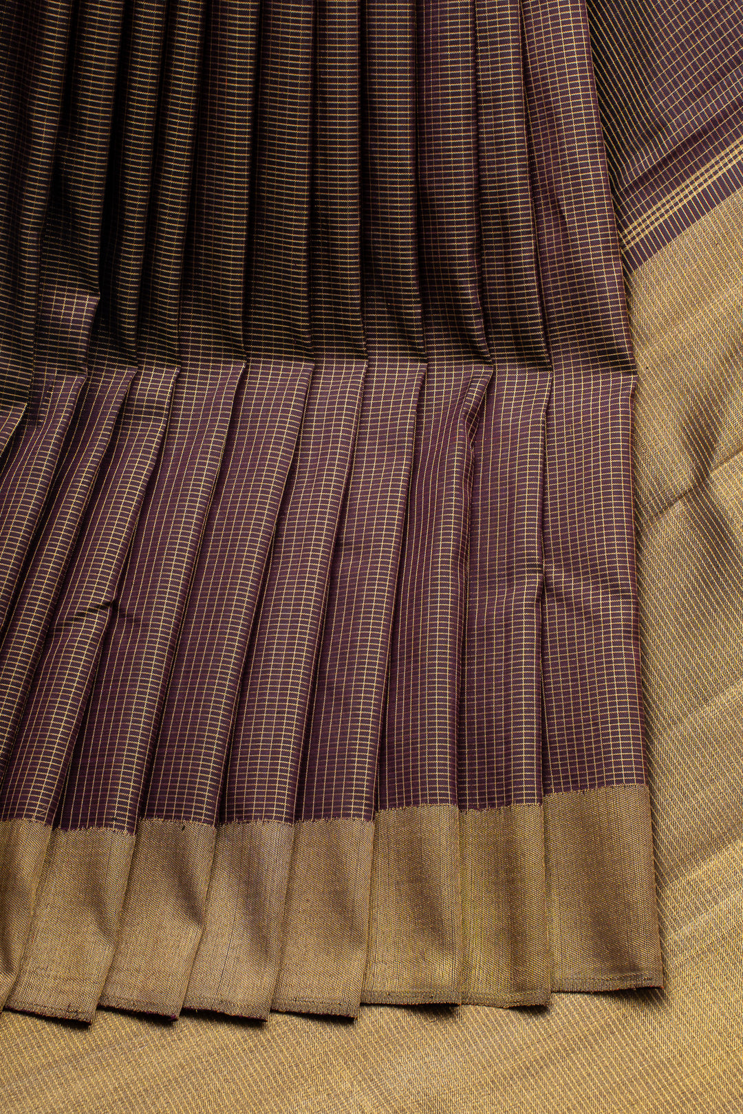 Dark Purple Zari Checks 8 Kol Pure Kanchipuram Silk Saree