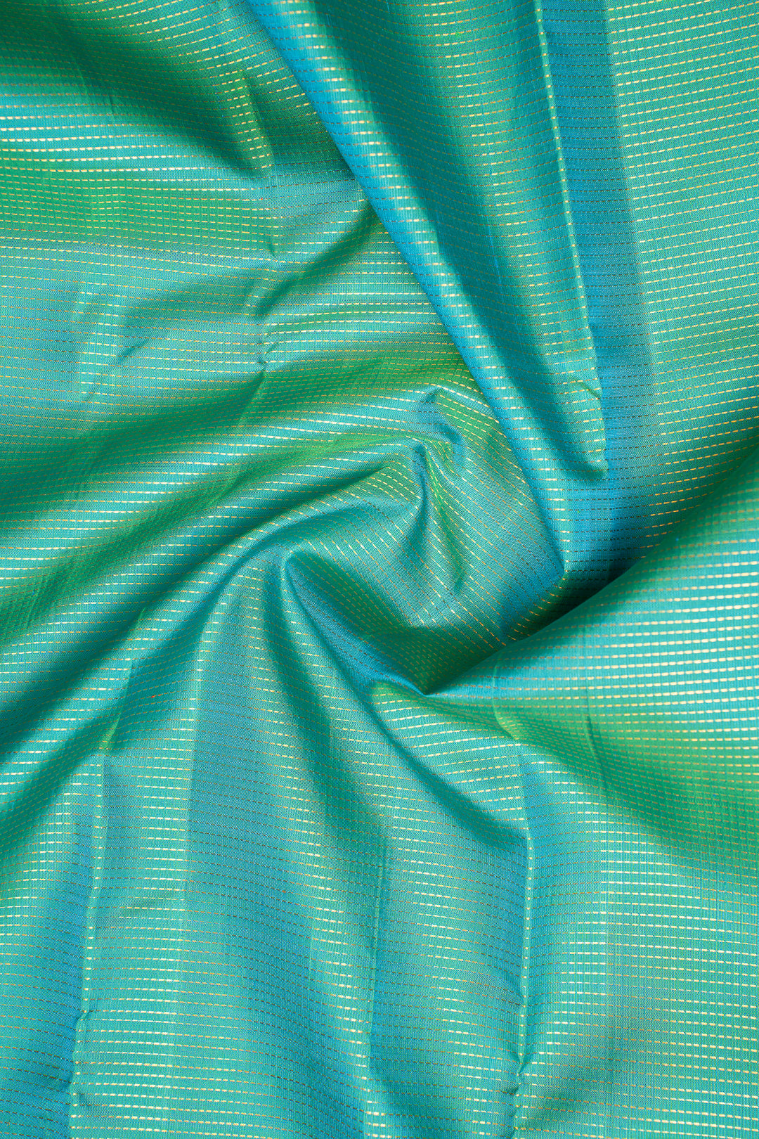 Teal Blue Muthu Zari Pure Kanchipuram Silk Saree - Clio Silks