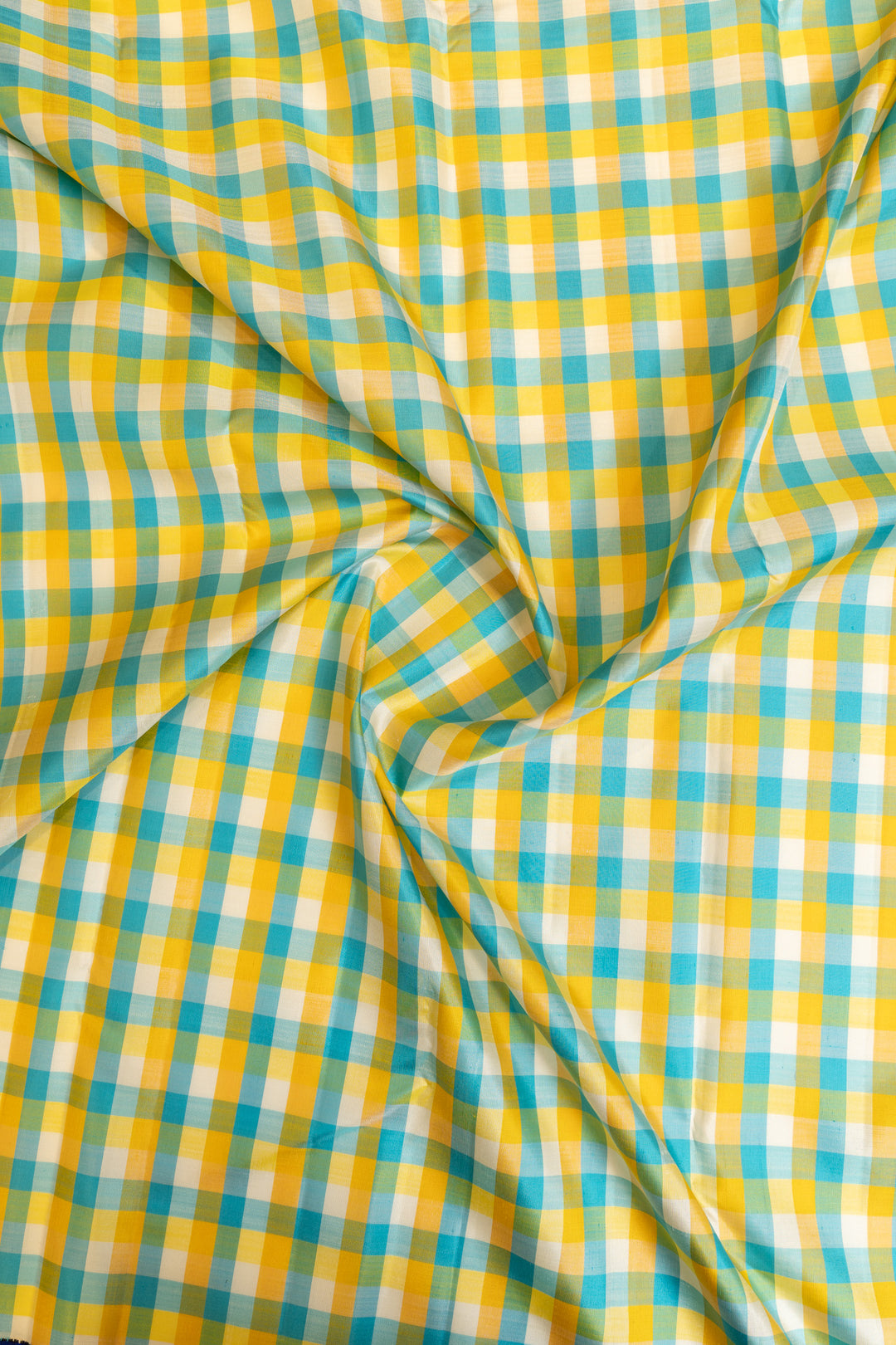 Blue and yellow multi checks pure zari Kanchipuram silk saree