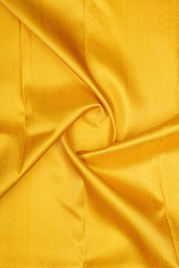 Golden Yellow Chevron Brocade Pure Kanchipuram Silk Saree