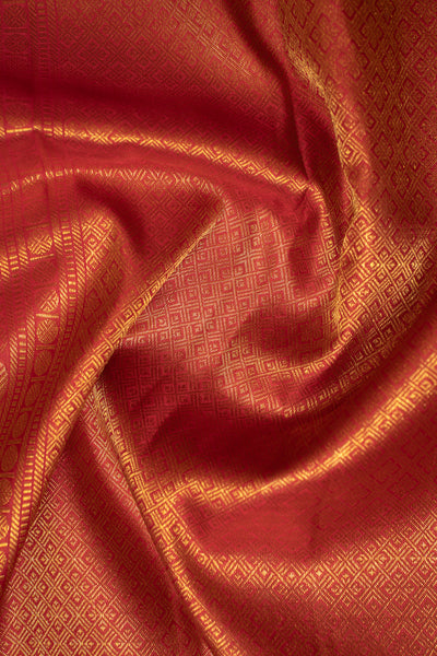 Beige and Tortilla Brown Checks Pure Kanchipuram Silk Saree - Clio Silks