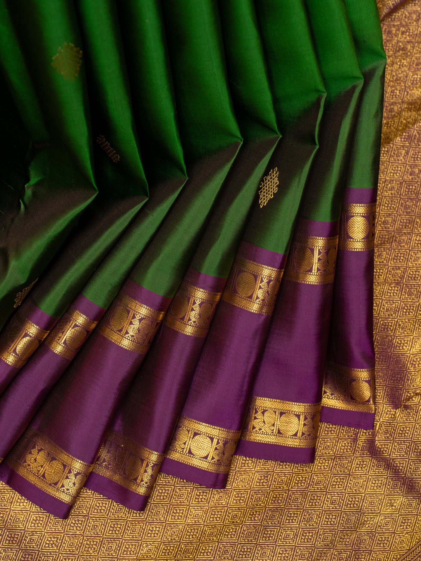 Emerald green and Magenta traditional pure Kanchipuram silk saree