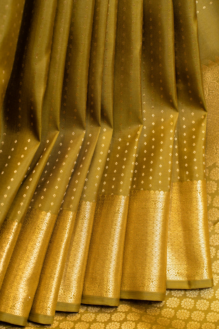 Olive green lakshadeepam pure Kanchipuram silk saree