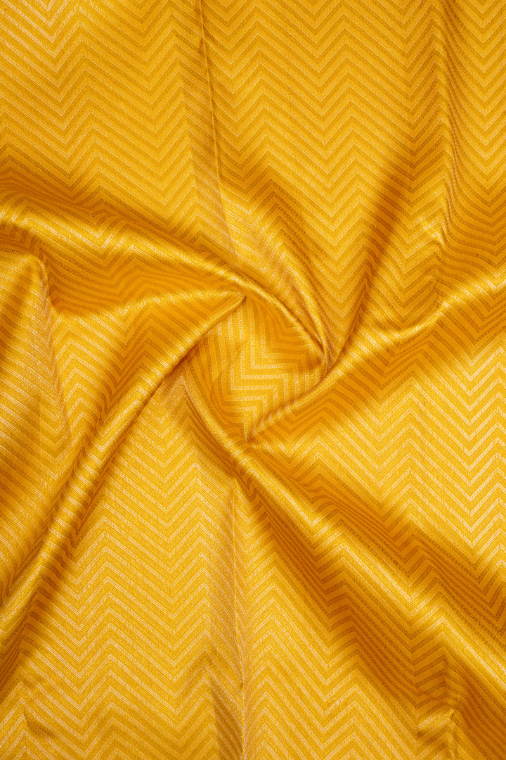 Golden Yellow Chevron Brocade Pure Kanchipuram Silk Saree