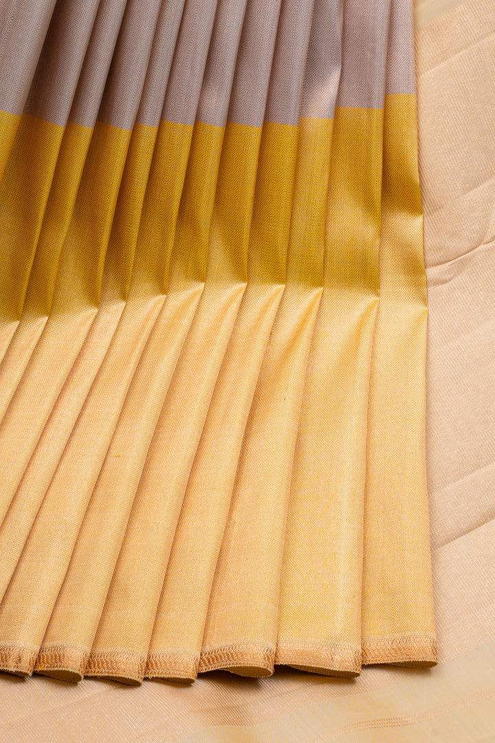 Peach, Silver &amp; Yellow Mupagam 8 Kol Pure Kanchipuram Silk Saree