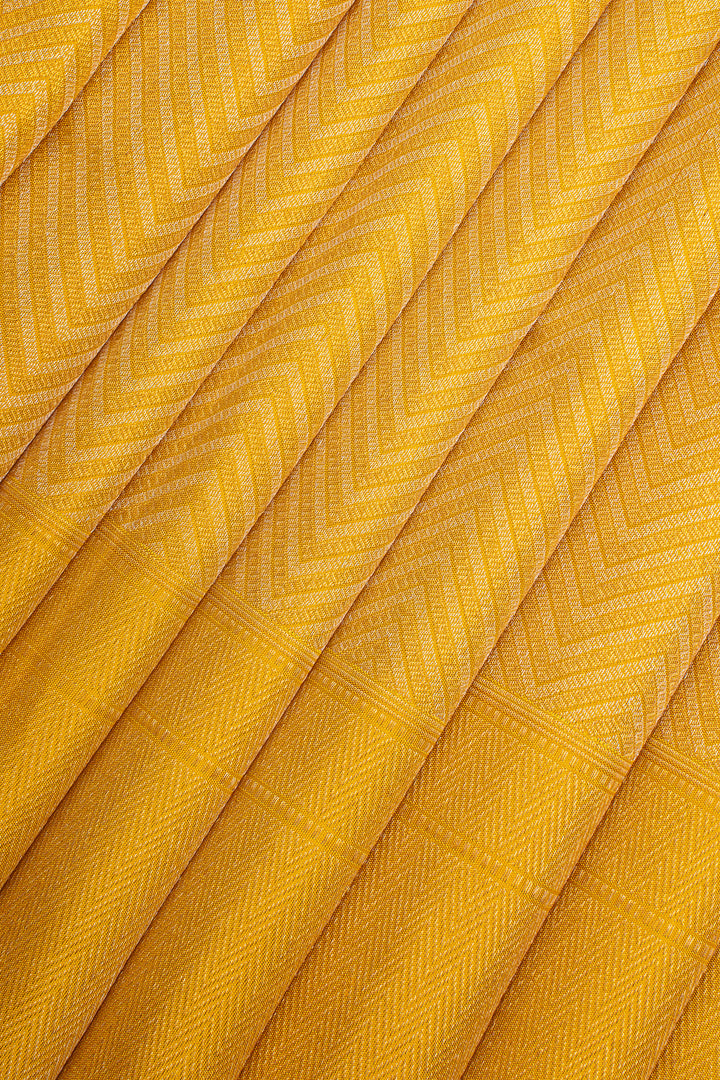 Golden Yellow Chevron Brocade Pure Kanchipuram Silk Saree