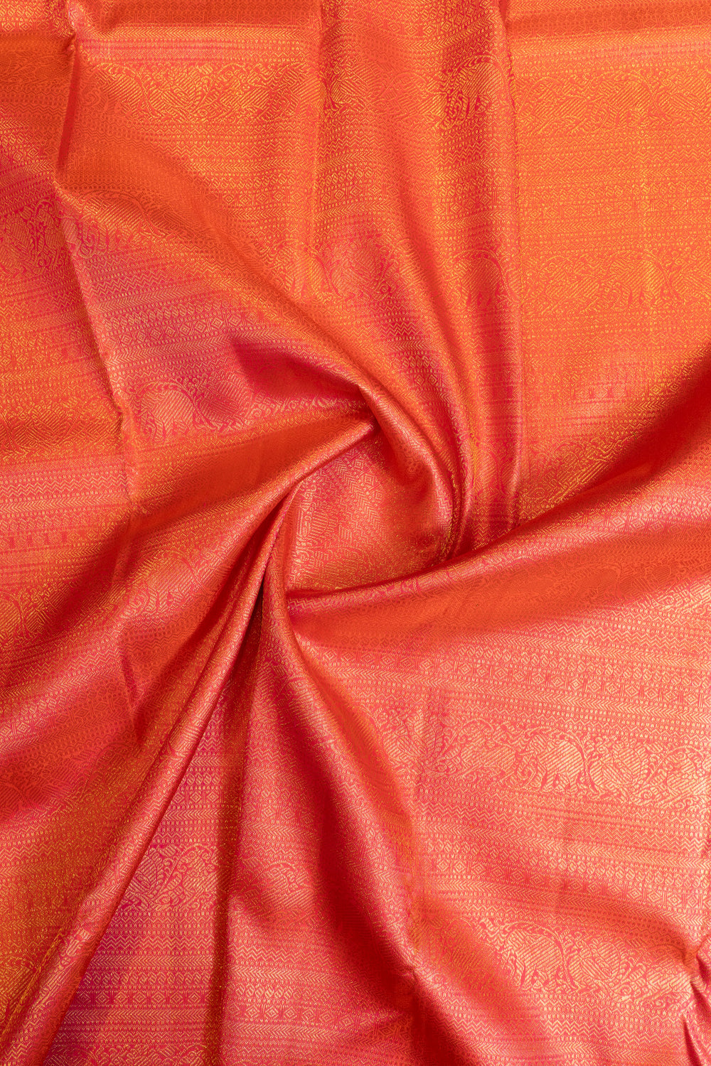 Peach magenta pure zari brocade Kanchipuram silk saree