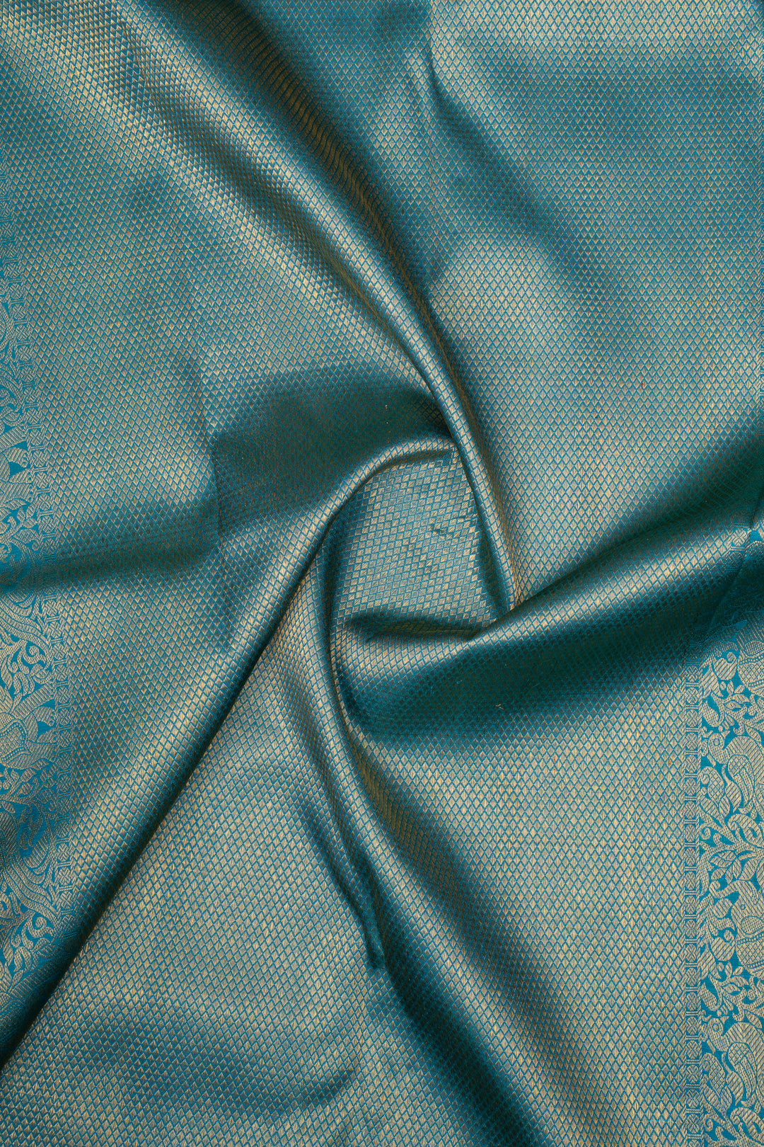 Peacock Blue Jangla Brocade Pure Kanchipuram Silk Saree