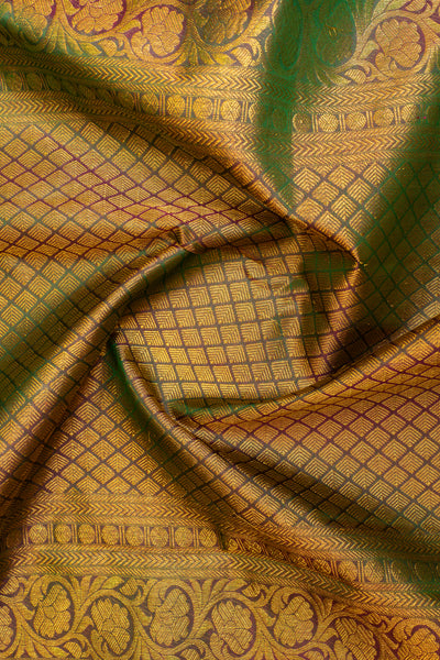 Magenta thread checks pure Kanchipuram silk saree