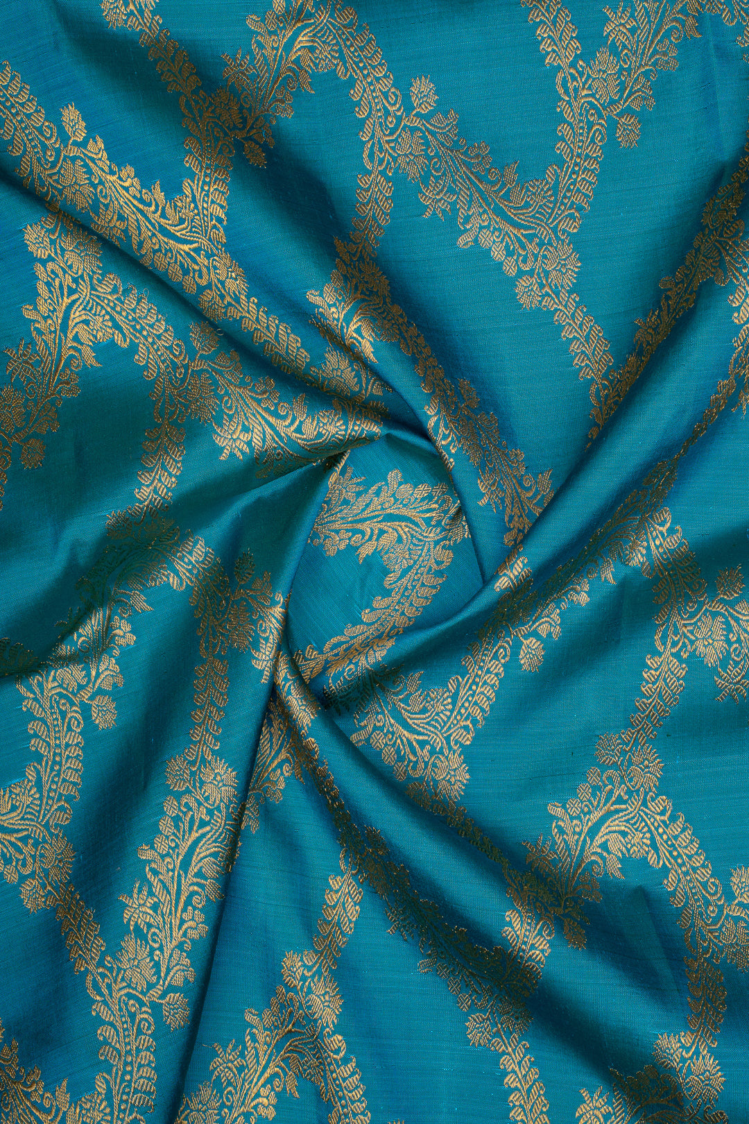 Peacock Blue Jangla Brocade Pure Kanchipuram Silk Saree