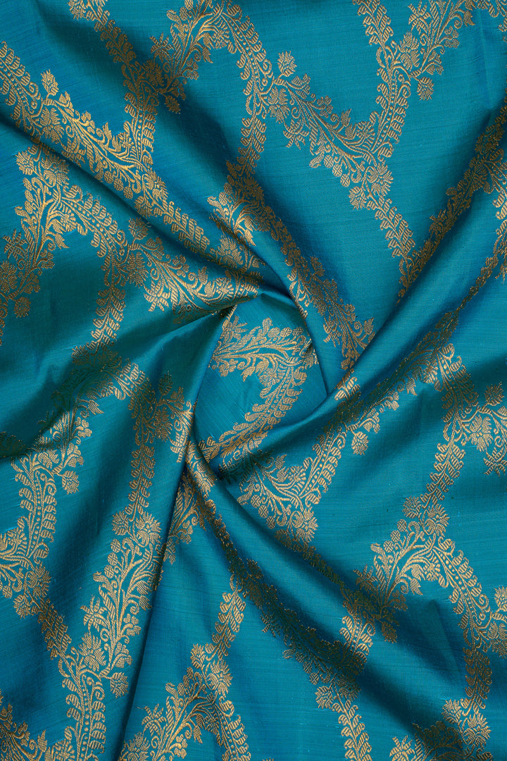 Peacock Blue Jangla Brocade Pure Kanchipuram Silk Saree