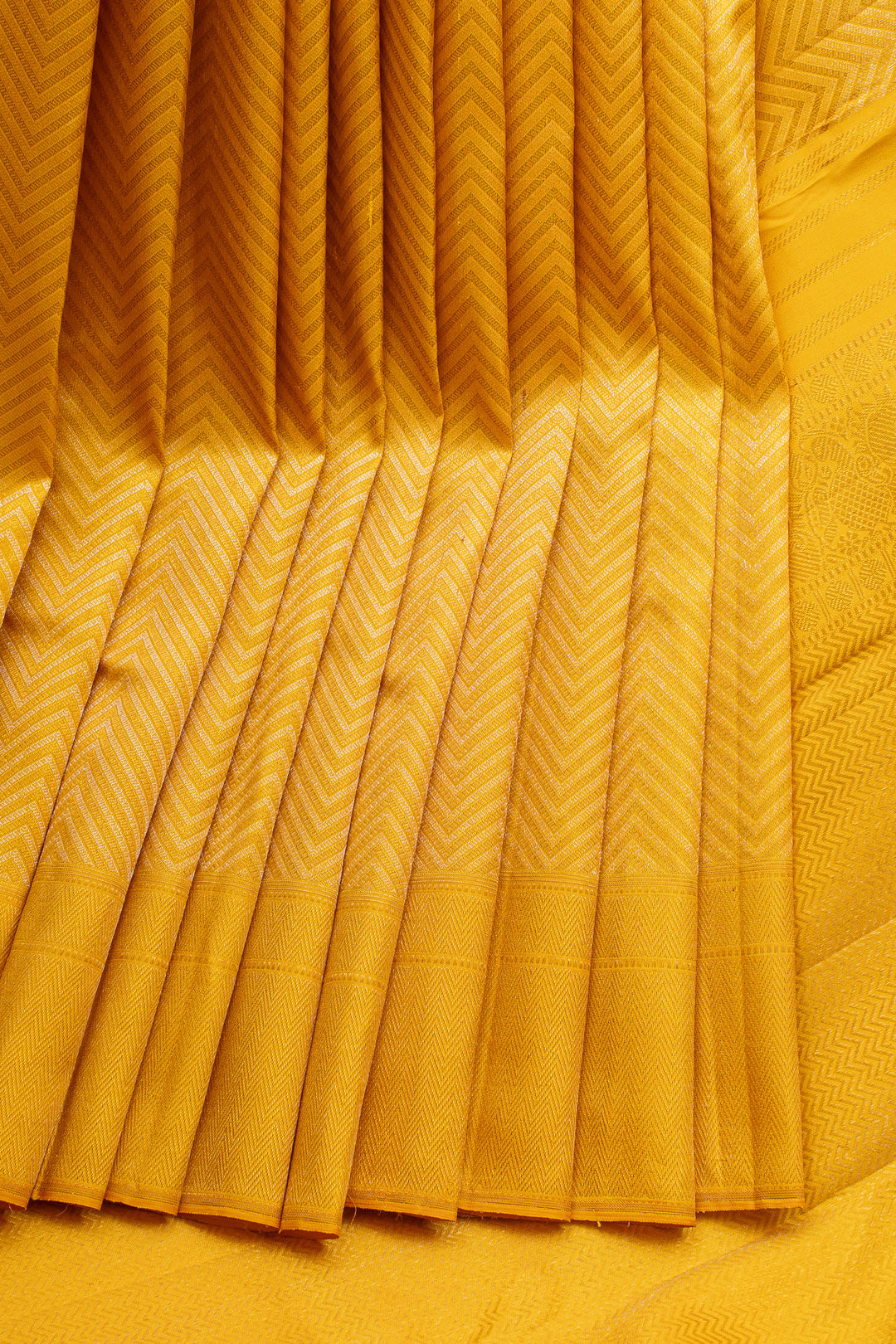 Golden Yellow Chevron Brocade Pure Kanchipuram Silk Saree
