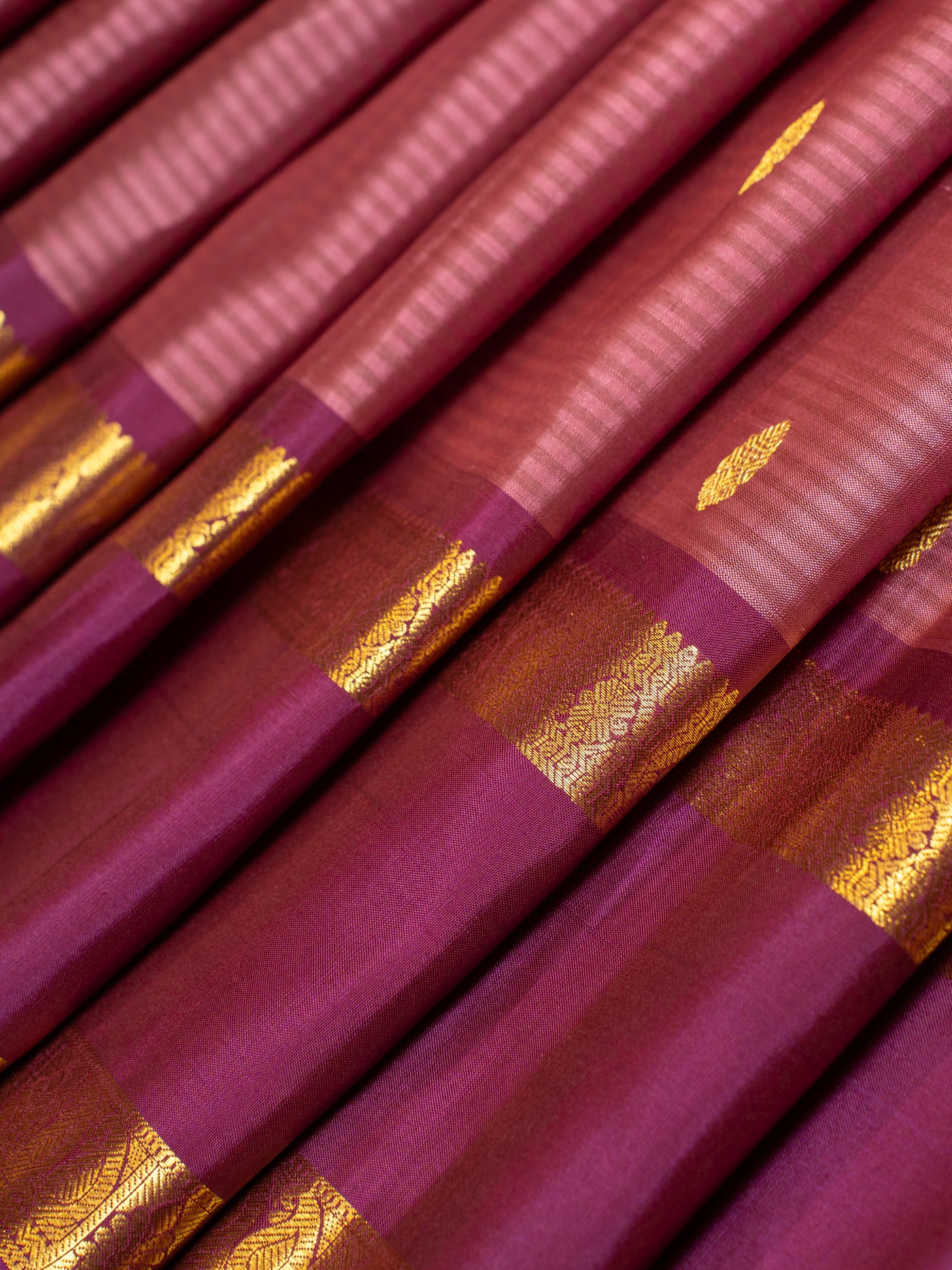 Rouge pink and purple stripes pure Kanchipuram silk saree