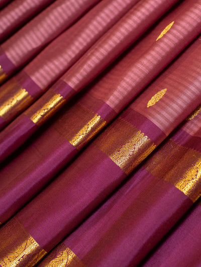 Rouge pink and purple stripes pure Kanchipuram silk saree