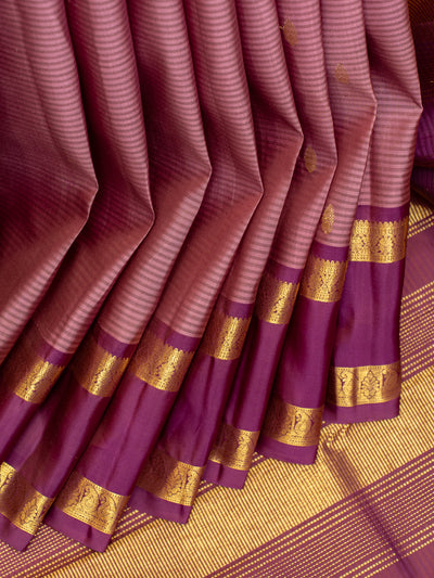 Rouge pink and purple stripes pure Kanchipuram silk saree