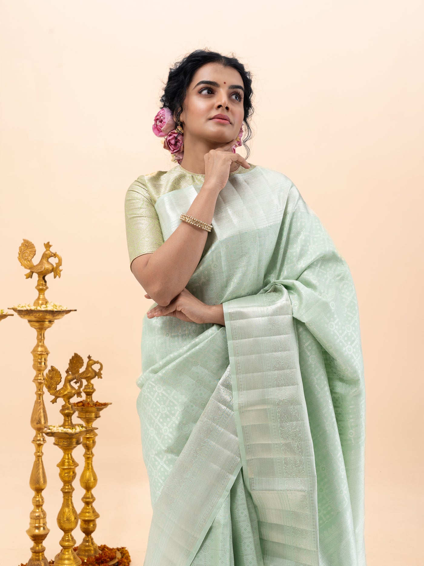 Mint Green Brocade Pure Kanchipuram Silk Saree