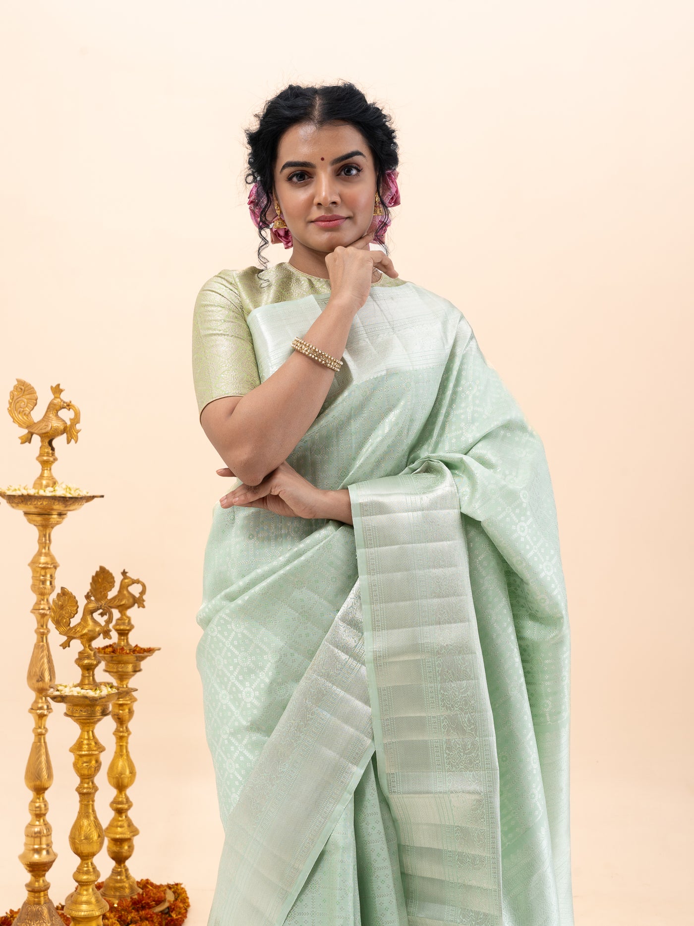 Mint Green Brocade Pure Kanchipuram Silk Saree