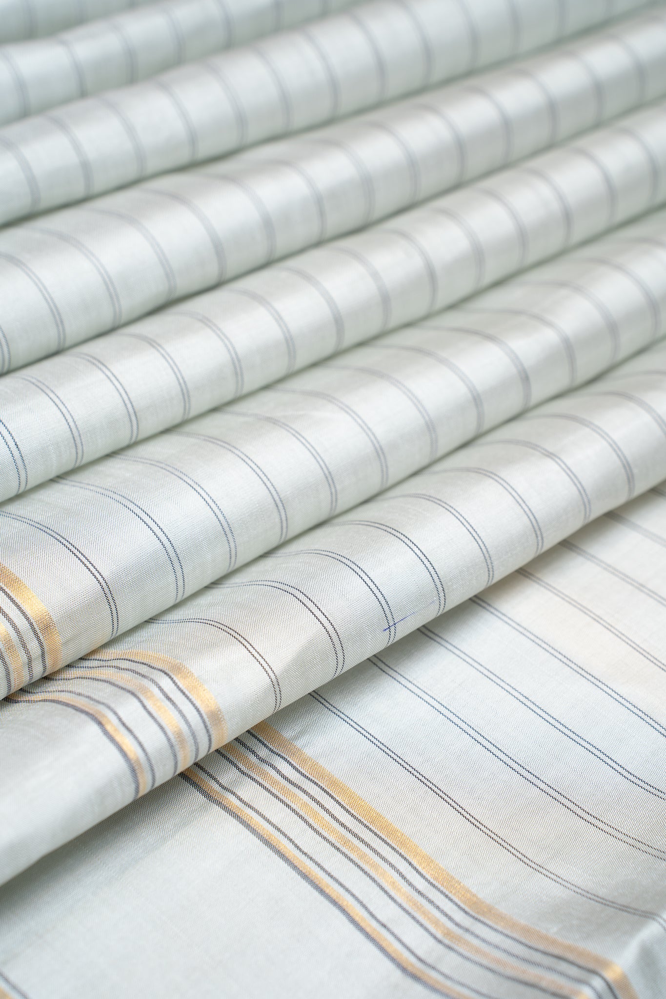 Silver Grey Stripes Pure Kanchipuram Silk Saree - Clio Silks