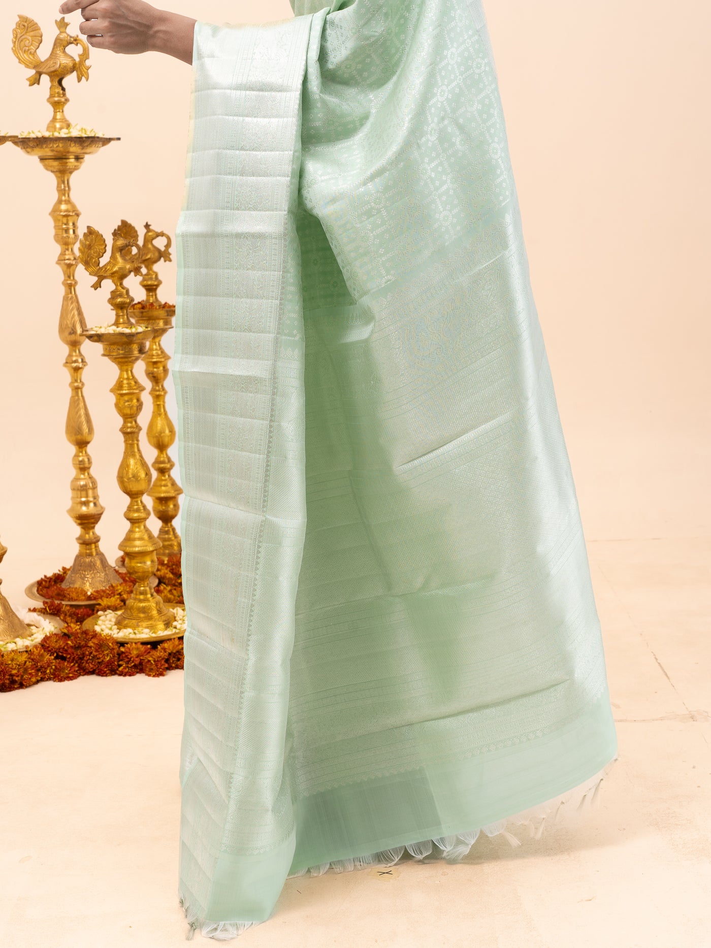 Mint Green Brocade Pure Kanchipuram Silk Saree