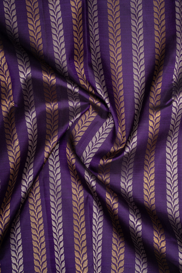 Purple Stripes &amp; Teal Blue Pure Kanchipuram Silk Saree