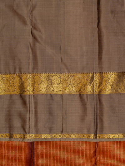 Rust orange and grey traditional pure Kanchipuram silk saree