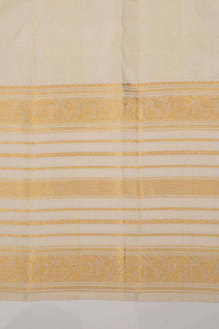 Black &amp; Ivory Varisaipettu Pure Kanchipuram Silk Saree