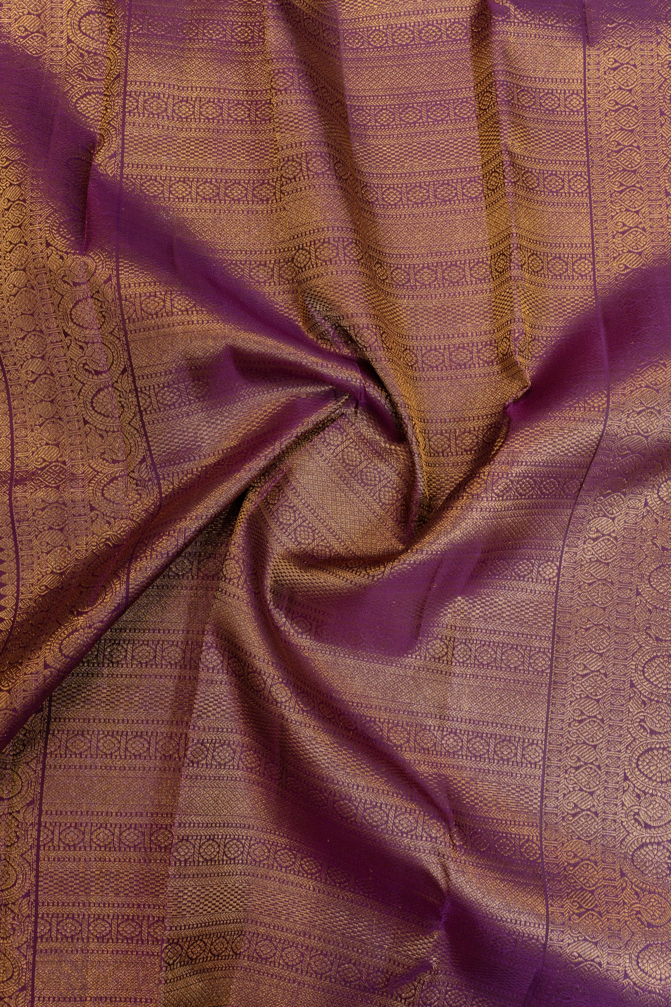 Beige and purple traditional pure Kanchipuram silk saree